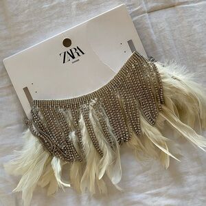 ZARA RHINESTONE FRINGE WITH FEATHERS CHOKER BLOGGER FAVORITE